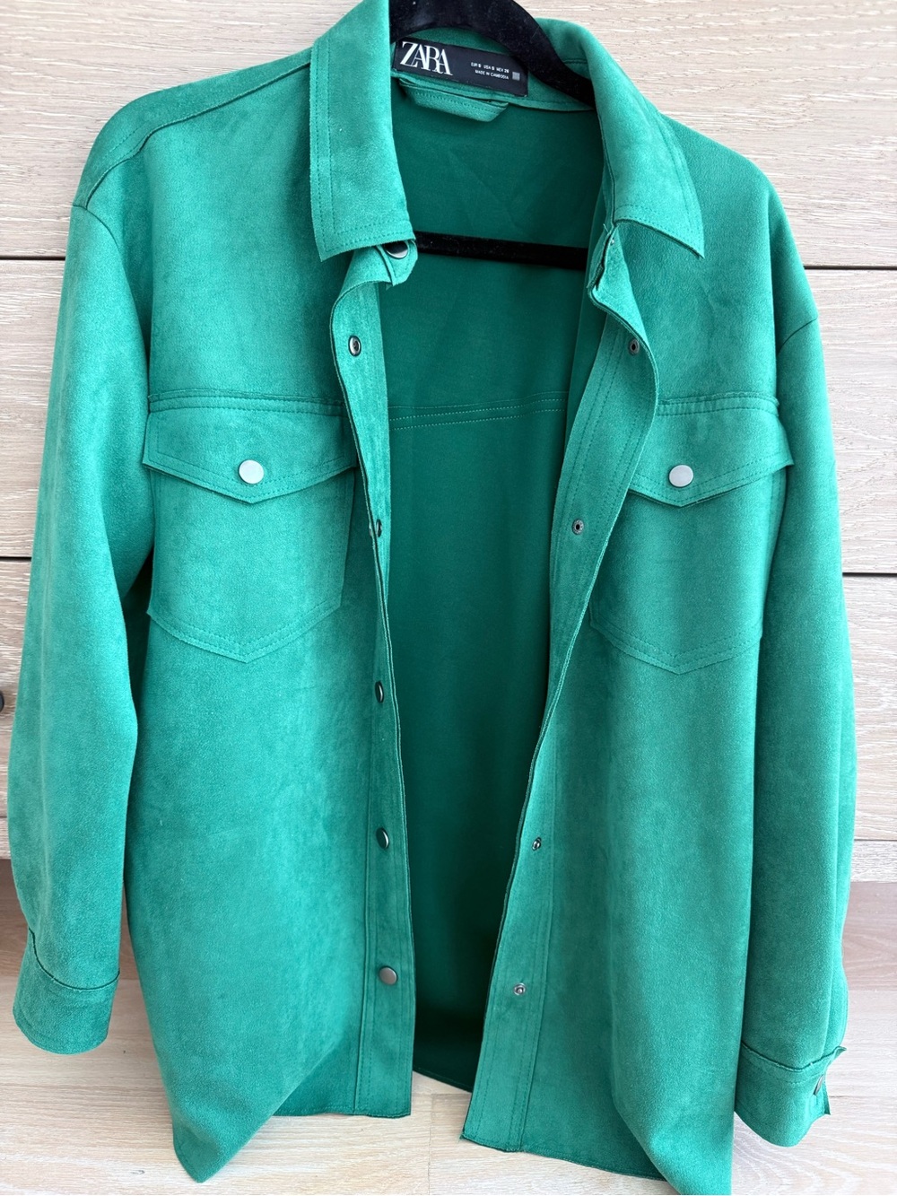 Zara Emerald Green Suede Shirt Jacket
